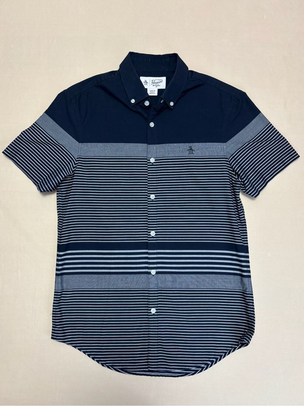 Original Penguin Navy & Gray Striped Short-Sleeve Button-Down Shirt Men's Small